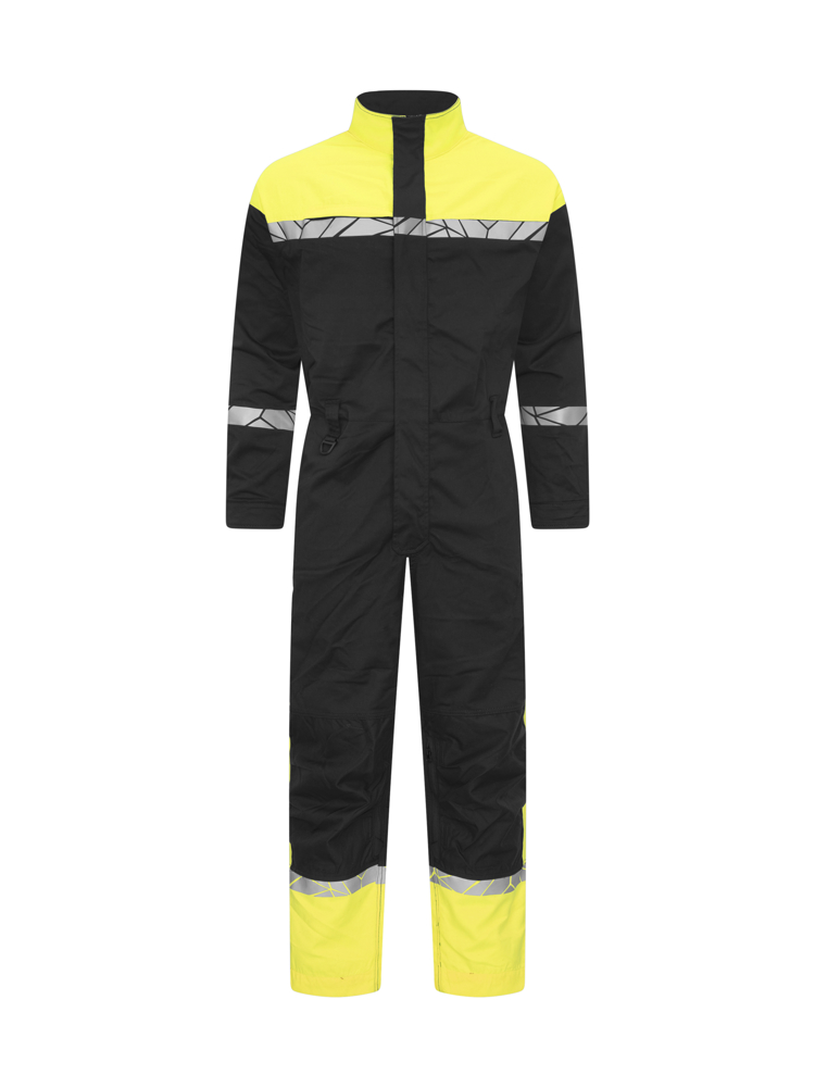 7601 STRETCH OVERALL MET KNIEZAKKEN - zwart/geel
